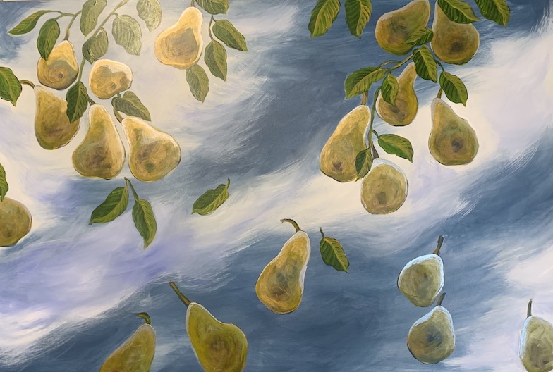 S Izard |Its all gone pear shaped | Pears in the Sky IV | McAtamney Gallery and Design Store | Geraldine NZ